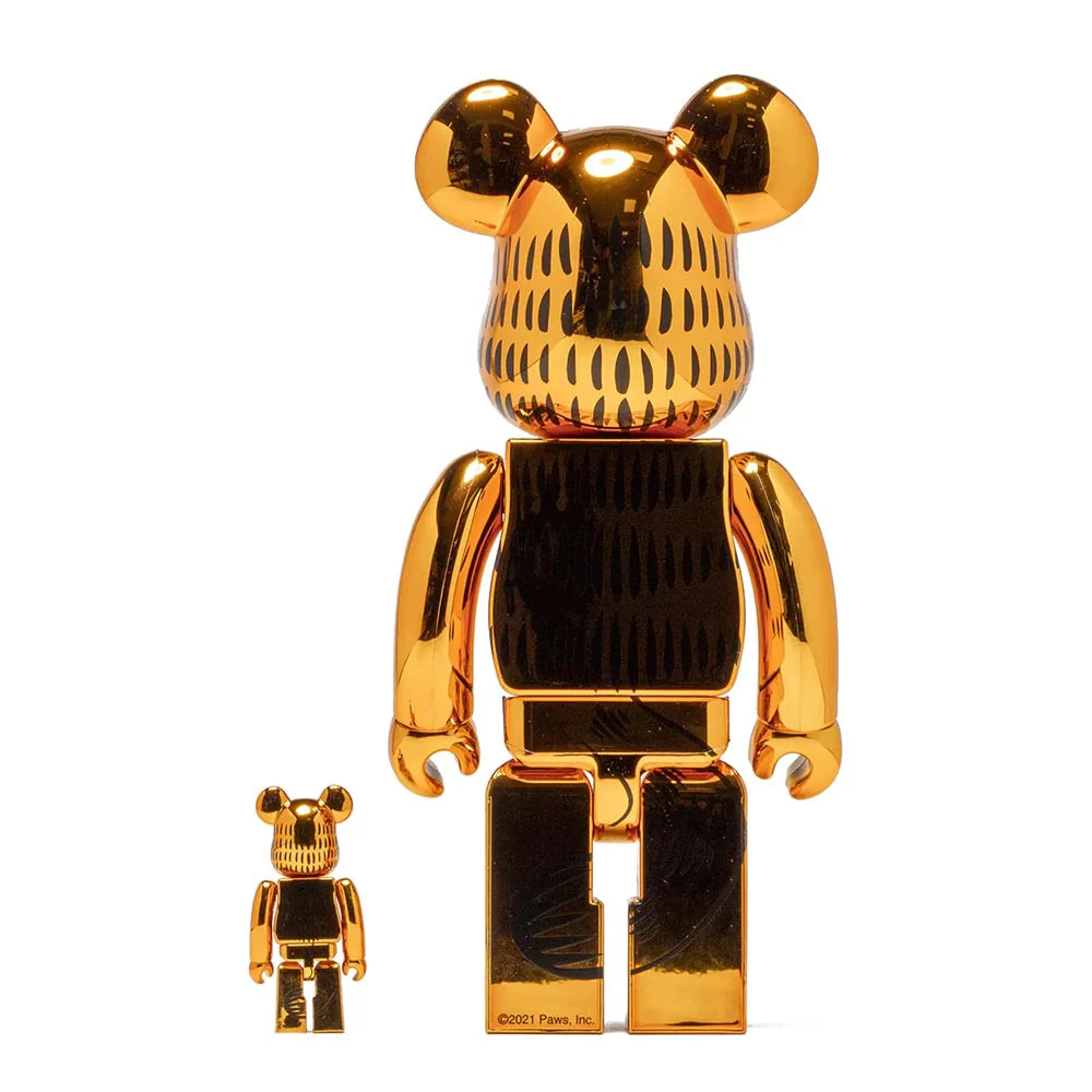 Medicom Toy Bearbrick Garfield Gold Chrome 400% & 100%